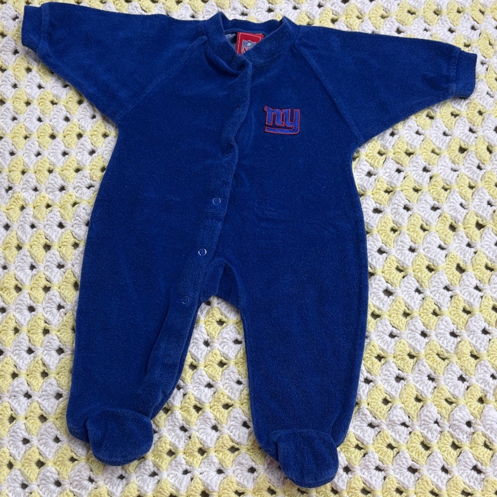 NFL NY Pine Sports Terry Cloth Royal Blue Baby Footed One-Piece Romper Size 3-6M